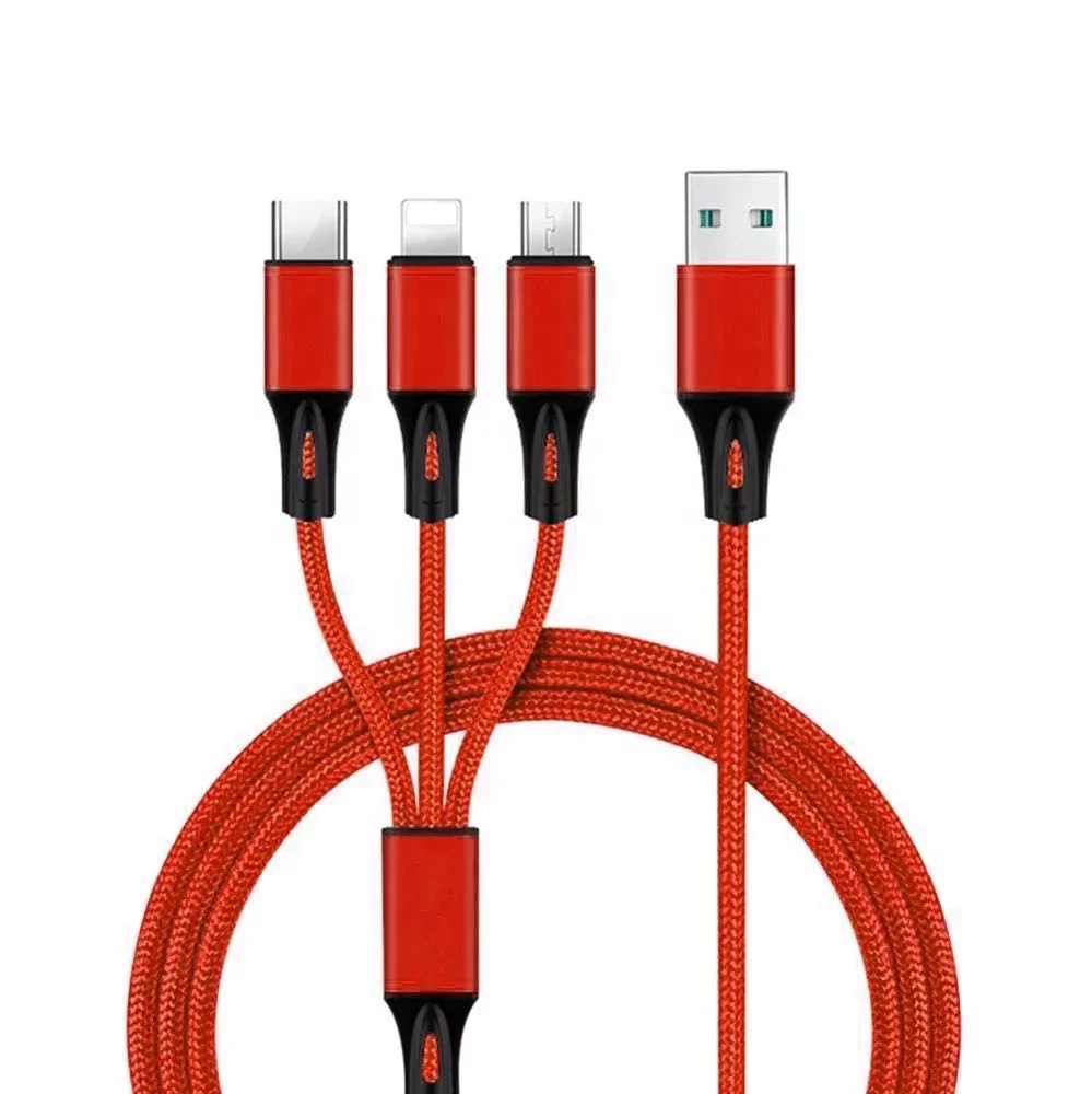 Нейлоновый Многофункциональный зарядный USB-кабель 3 в 1 для мобильного телефона