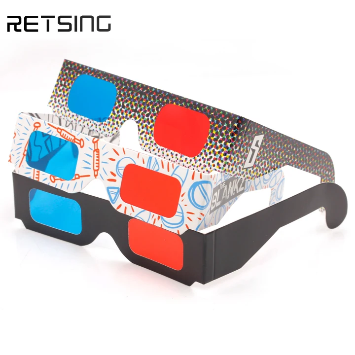Red Blue Paper Glasses Anaglyph 3D Glasses for TV Movie DVD Game Video