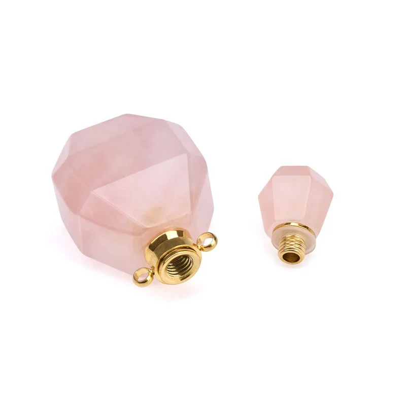 Perfume Bottle Shaped Aromatherapy Locket rose quartz with Rose Gold Chain