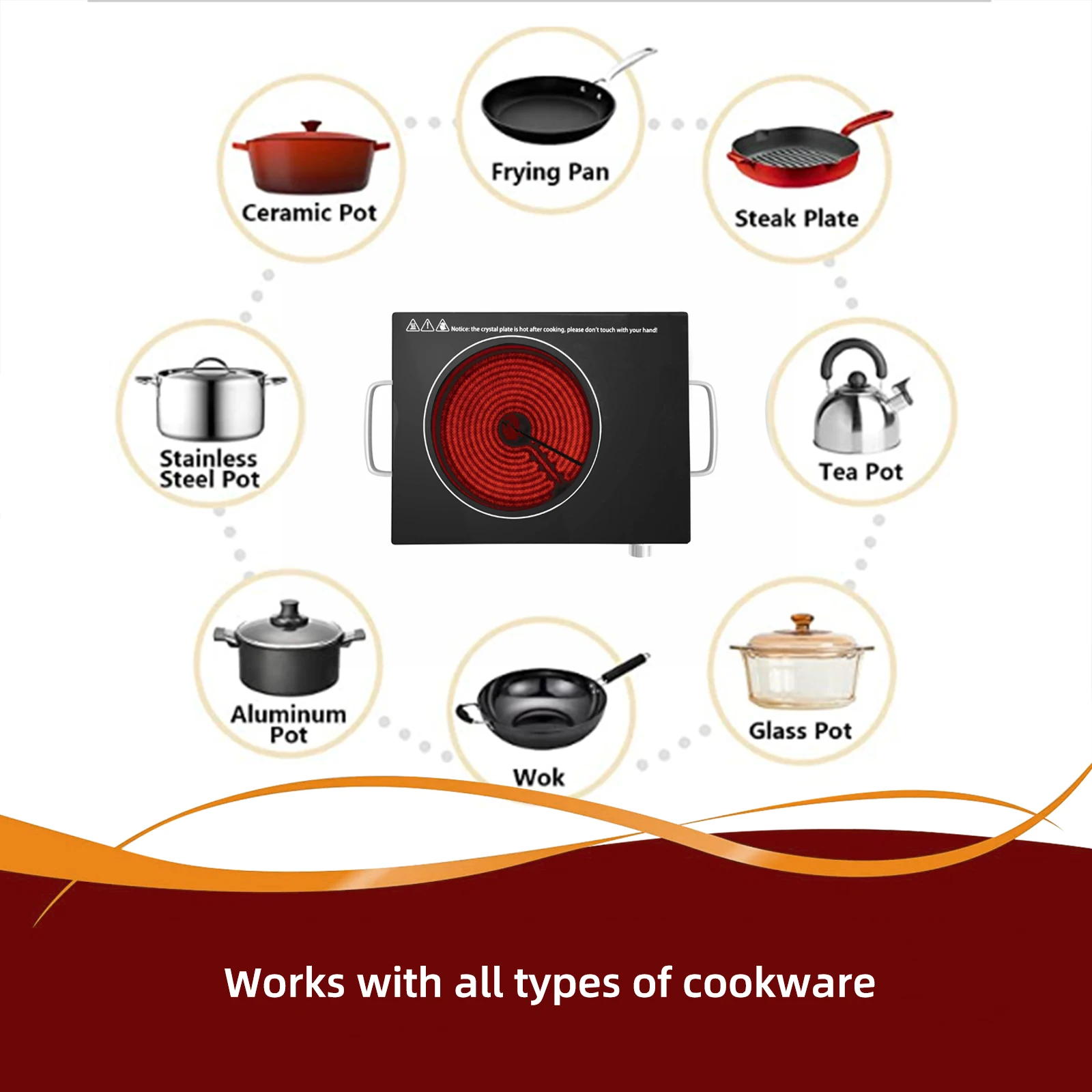 Customized portable electric glass single infrared ceramic cooker stove 2000W burner glass hob cooker cooktop for home
