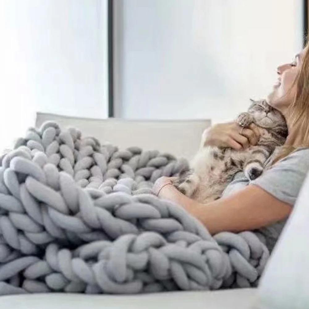 250G Arm Knitting Yarn for Chunky Yarn Blanket Diy, Braided Knot Throw Cotton Wool Bulky Giant Yarn for Weave Craft Crochet