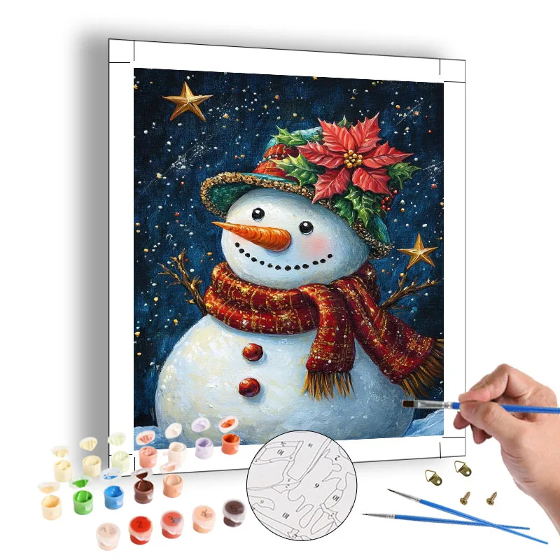 40x50cm Christmas Diy Painting by Numbers Smiling Snowman Happiness in Winter Handmade Canvas Oil Painting for Adults Wall Decor