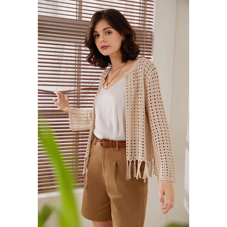 Factory Customization Round Neck Long Sleeve Cardigan 100% High Twist Cotton Cardigan Sweater