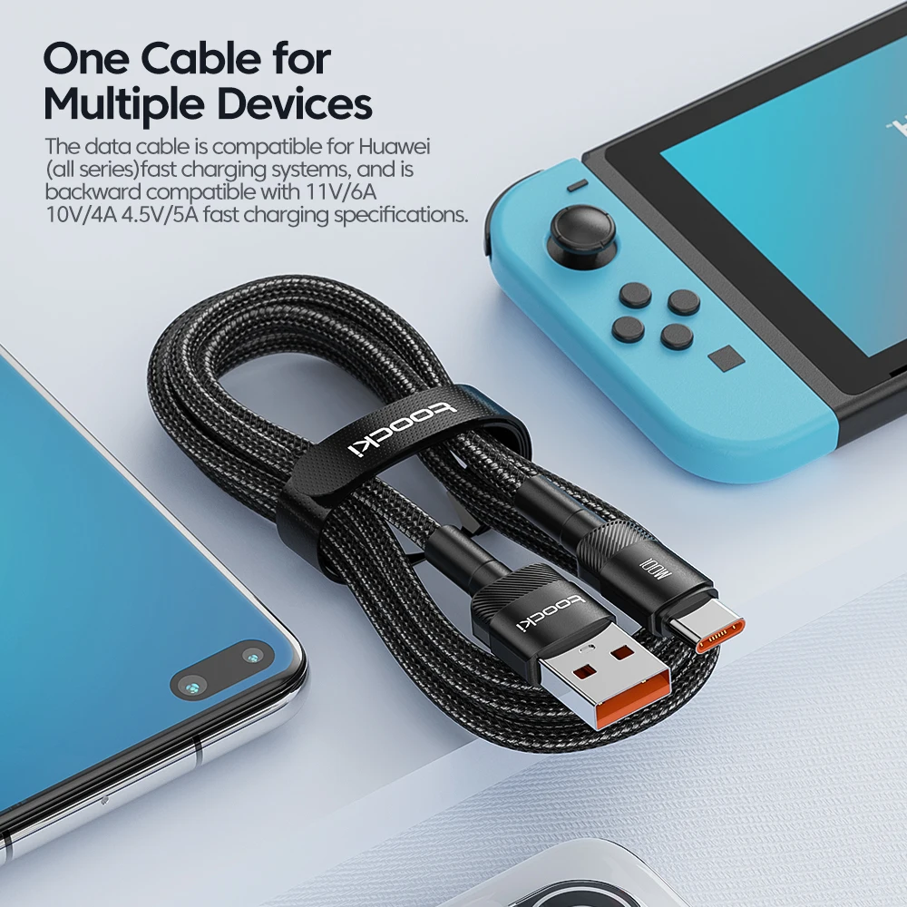 Type C to USB Aluminum alloy nylon 5a braided cables 100w usb c charge cable for Huawei devices