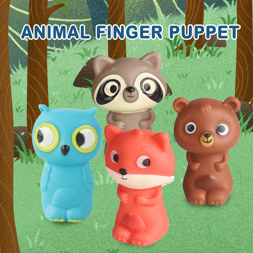  Kids Toys 2021 Educational Popular Finger Puppet 4 Pieces Cartoon Mini Custom Plastic Animal Puppets