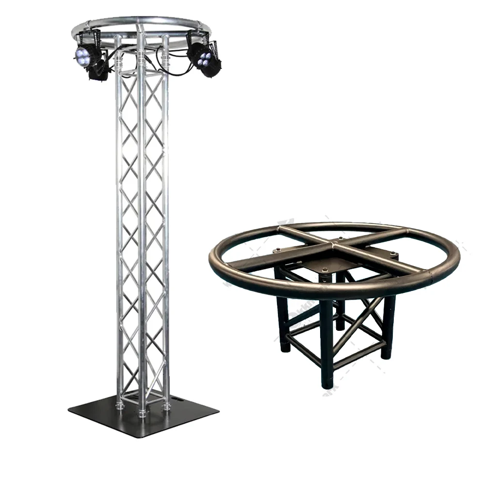 kkmark black sliver tower TOP RING circle round glow truss totem hanging dj booth moving head lights with the base plate
