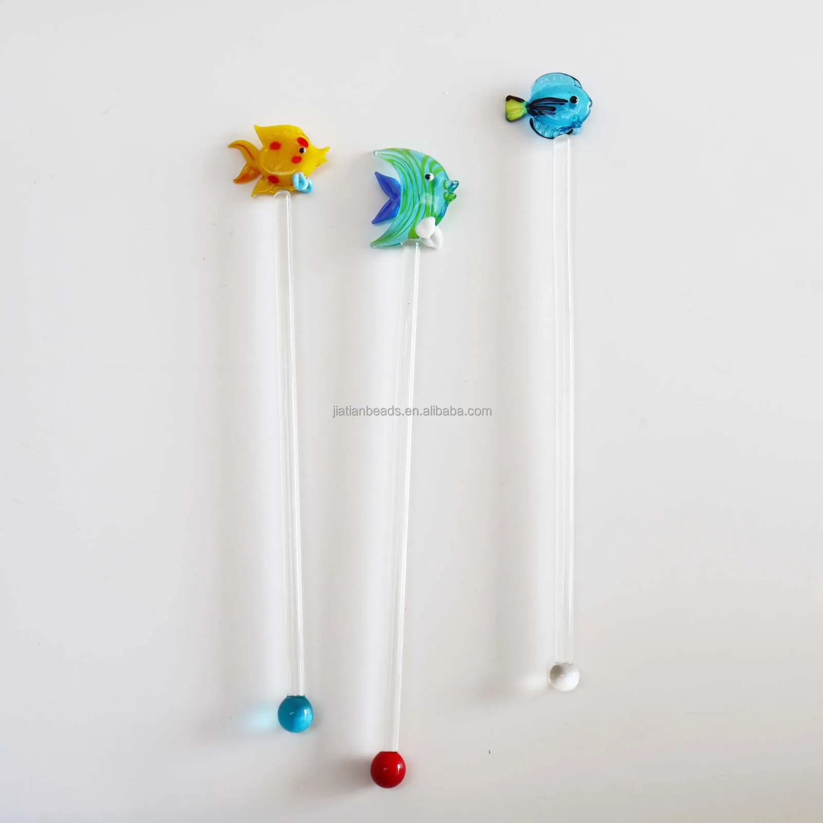 handmade tropical fish glass stirrer tools cocktail stirring rod for bar coffee home use custom logo