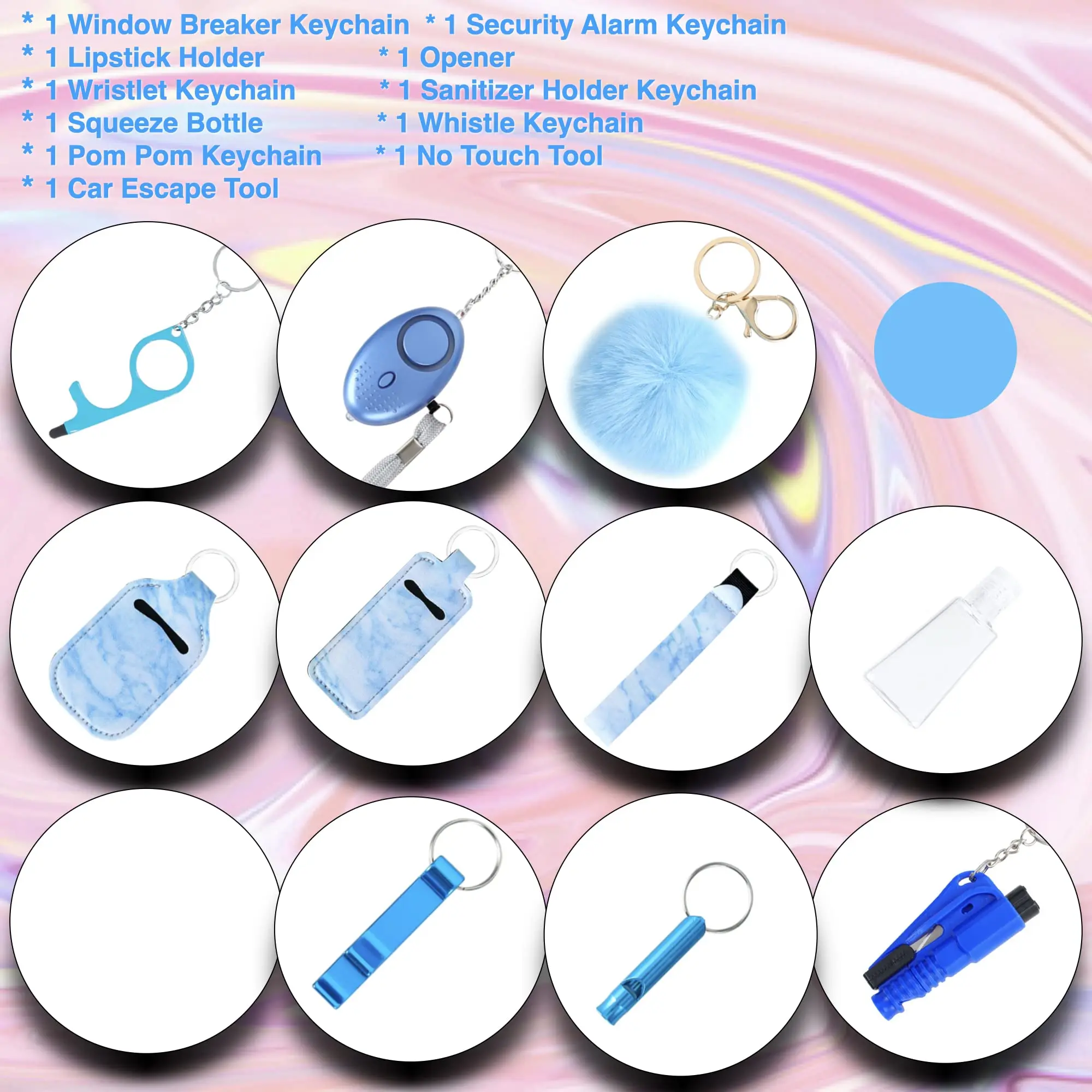 Ins Hot Sale Self defense Keychain Set for Girls with Personal Safety Alarm, Pom and Wristlet Keychain, Alarm with Flashlight