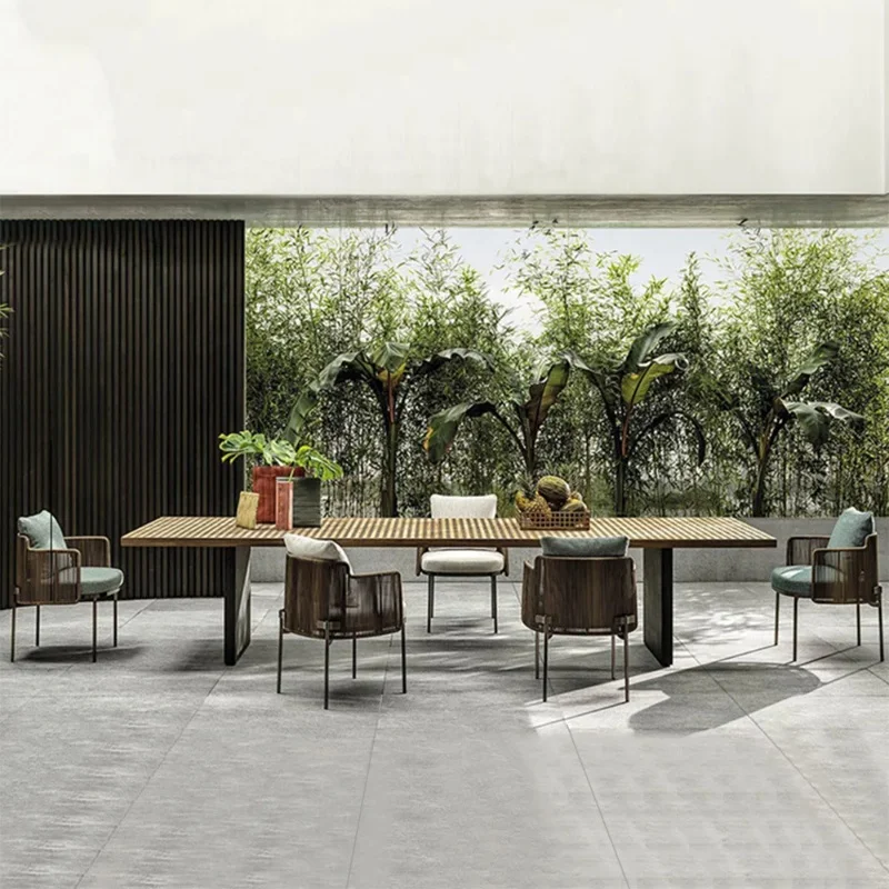 Leisure Outdoor Furniture Garden Chairs Patio Aluminum Frame Rope Rattan Dinning Set Table and Chairs