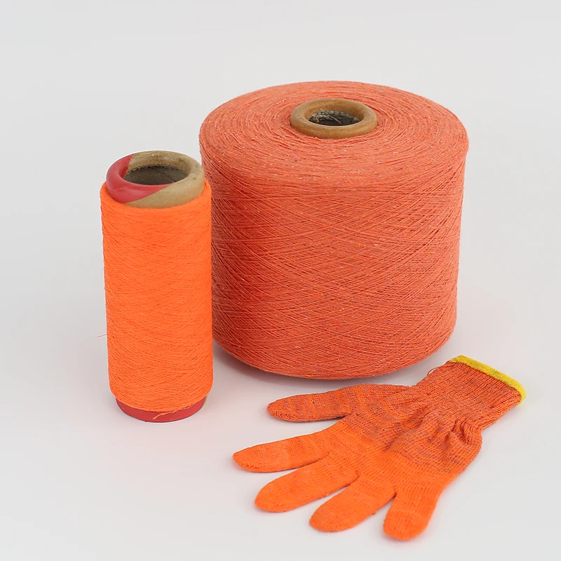 Ne 6 8 10 knit safty glove regenerate recycle cotton yarn knit with polyester textured yarn