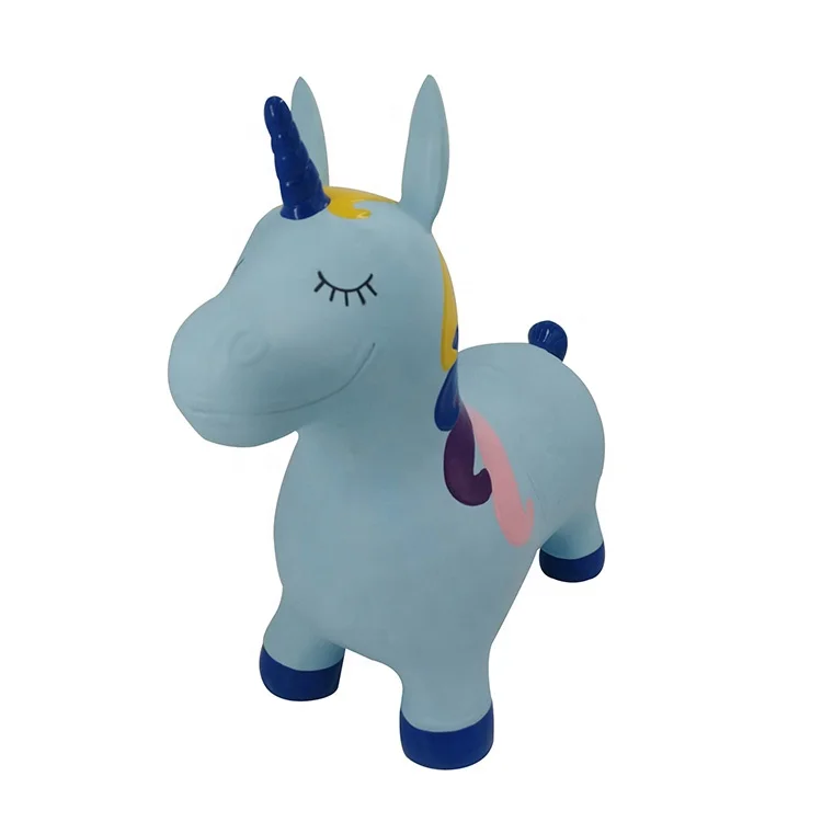 Factory Sale Blue Unicorn PVC Inflatable Ride-on Animal Toy for Toddlers Hopping Bouncing Jumping Outdoor Play Bouncy Hopper