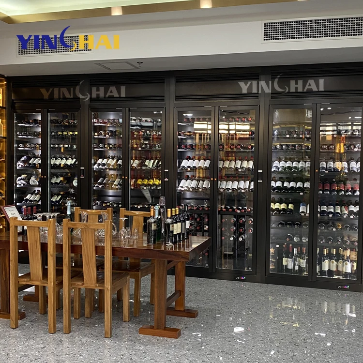 custom design luxury stainless steel wine bar cellar wall large wine whiskey glass thermostatic wine storage cabinet living room