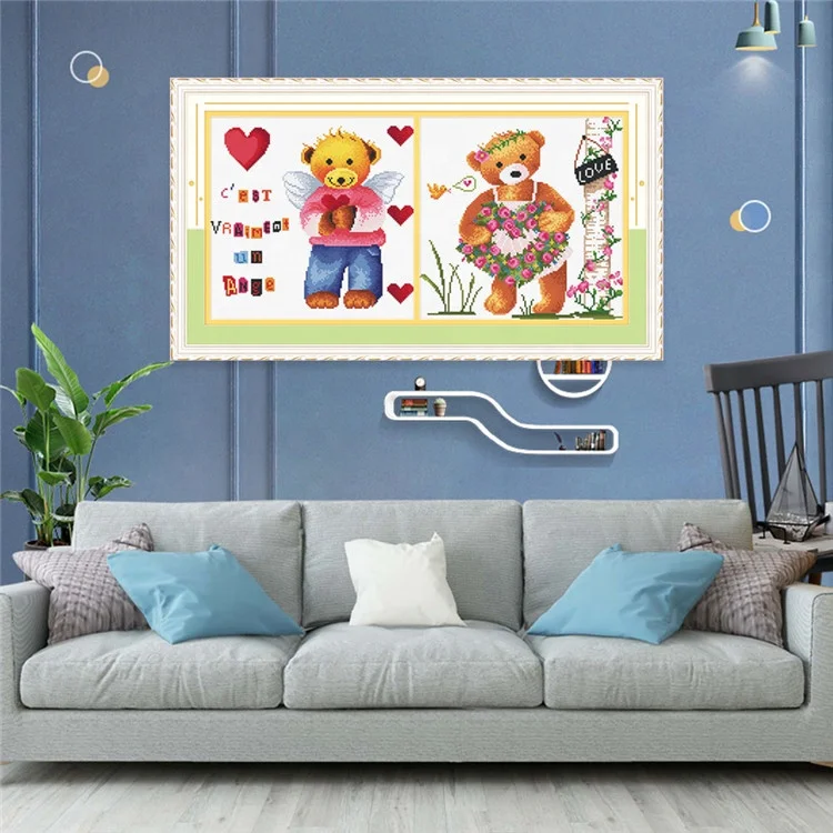 
Wholesale Two Bears Embroidery Beginner Kits Gold Autumn Painting Home Decoration Cross-stitch Kits 