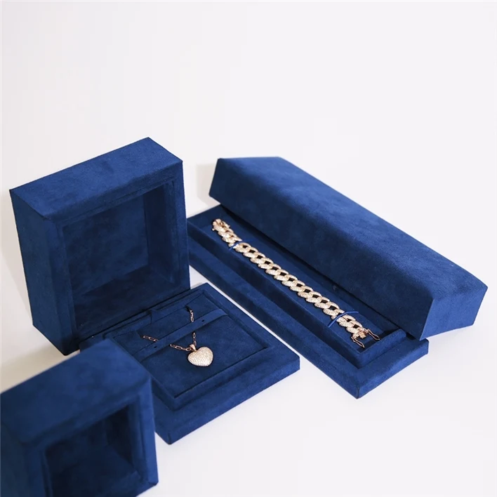 Custom square rectangular shape vintage charm bracelet necklace dark blue velvet jewelry gift packaging box