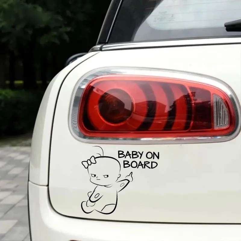 16*14cm Car Sticker Baby On Board Funny Car Decal Reflective Laser Vinyl Decoration Sticker Car Styling Black Silver Accessories