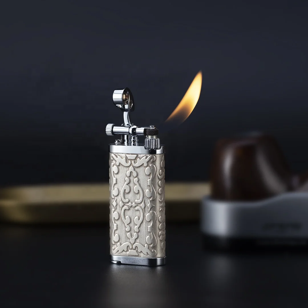JIFENG JF-111 S925 Серебряный корпус латунный резервуар с мягким пламенем Регулируемая сигаретная трубка Зажигалка курительная Подарочная газовая зажигалка
