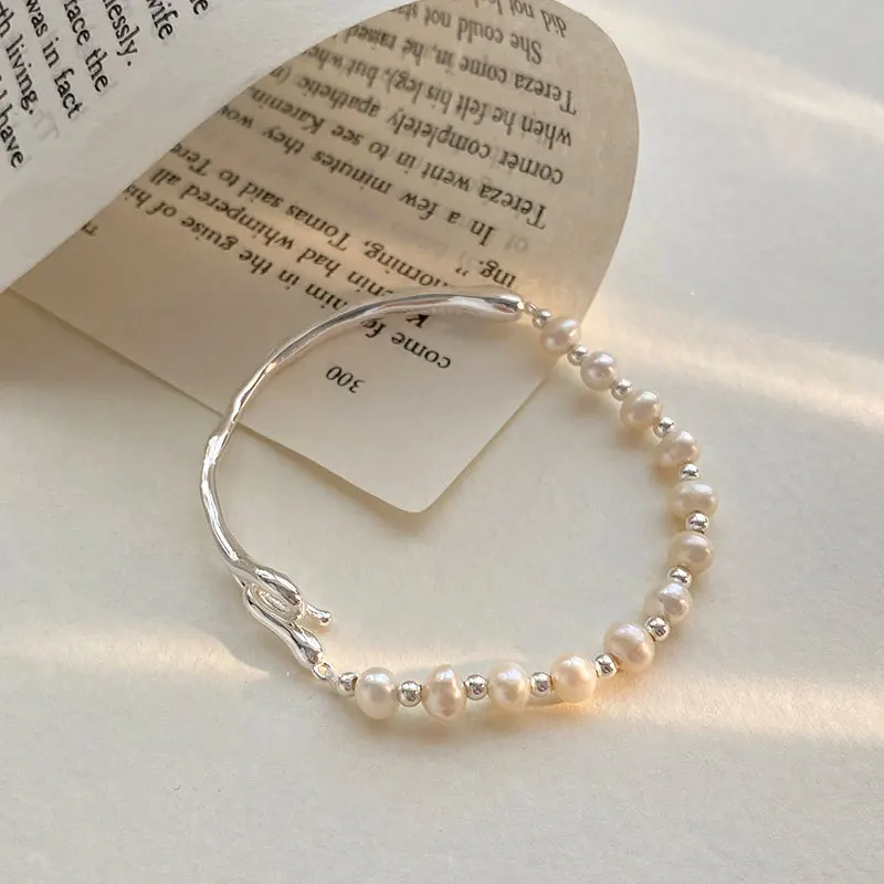 Retro Natural Freshwater Pearl Bracelet 925 Sterling Silver Korean Version  Women Simple  Bracelet