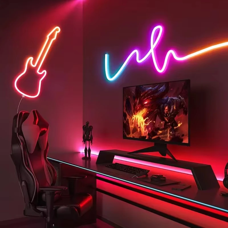 LED Strip Lights Silicone Neon Rope Light with Music Sync RGBIC Touch Switch Chasing Strip Tape for Room