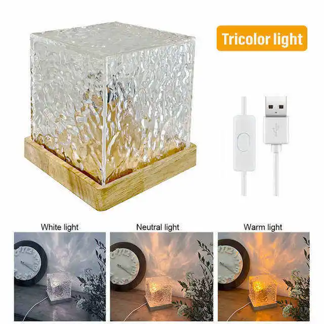 Dynamic Water Ripple 16 Colors Remote Night Light Acrylic Home Touch Desk Lamp LED Crystal Water Cube Lamp