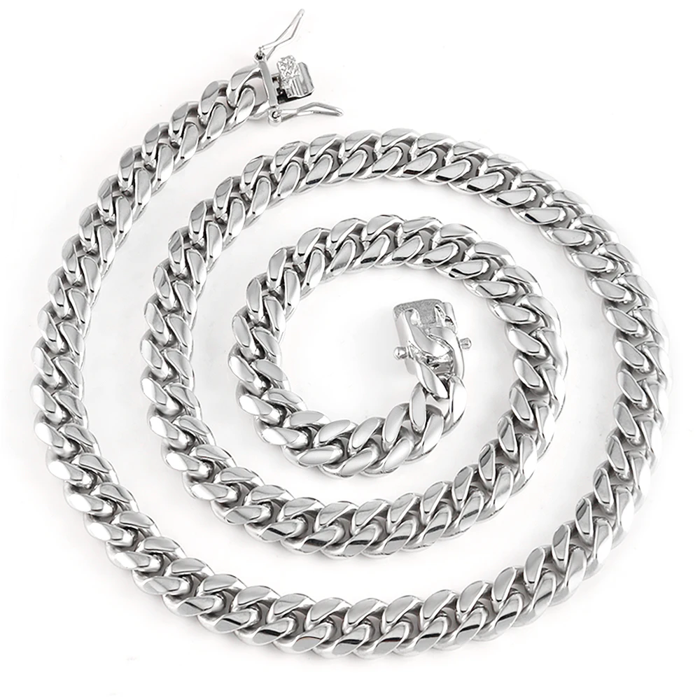 OUMI 12mm Fine 18K Gold Hip Hop Necklace Stainless Steel Chunky Waterproof Jewelry Curb Miami Cuban Link Chain For Men