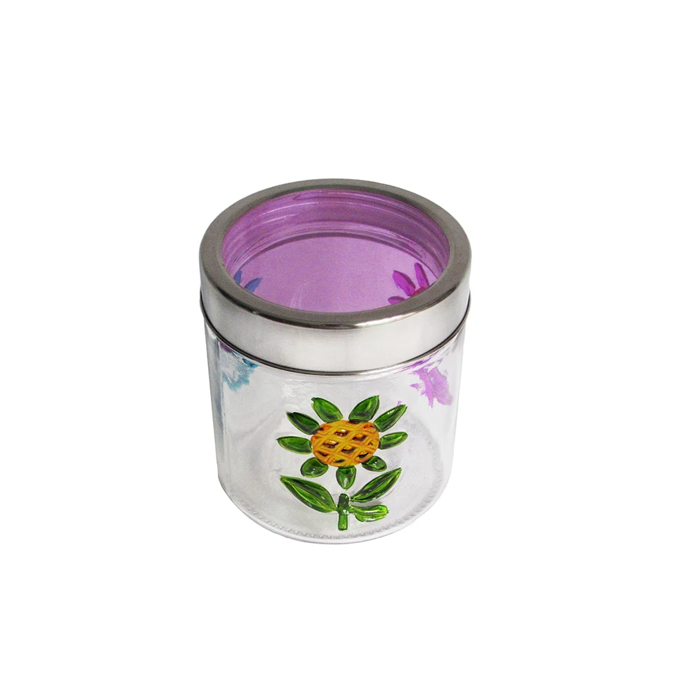 Zibo wholesale hand painted airtight glass canning jar with screw lid