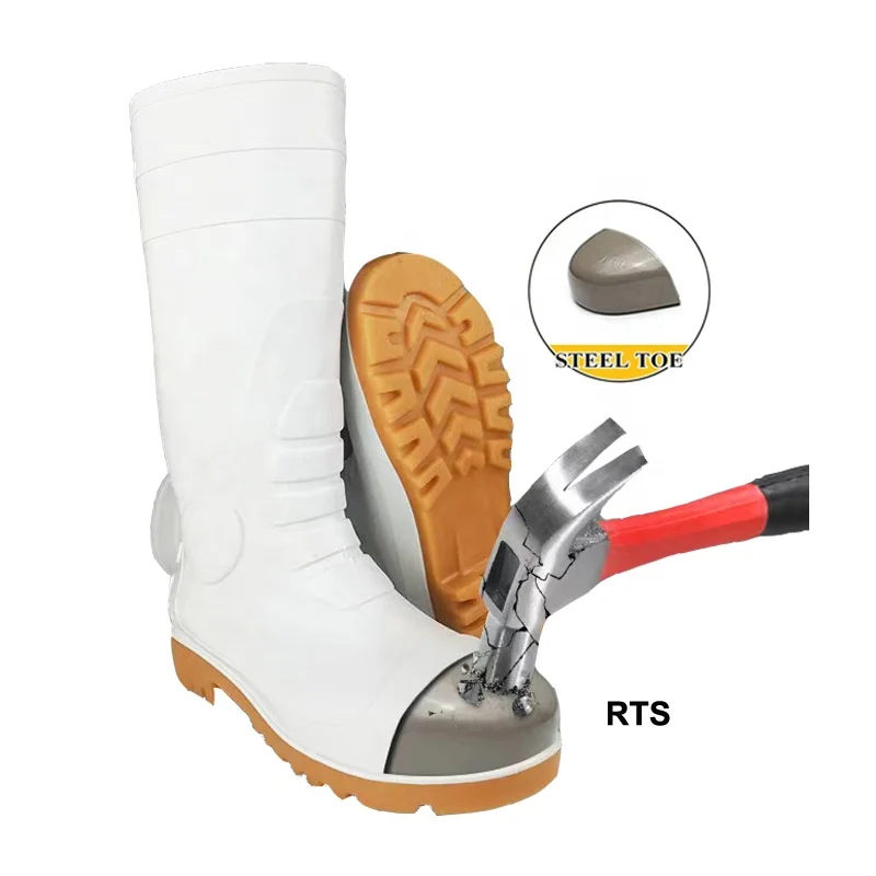 Steel Toe White PVC Wellington Safety Rain Boots CE New Style Food Industry Work Gumboots Anti-static Oil-resistant Waterproof