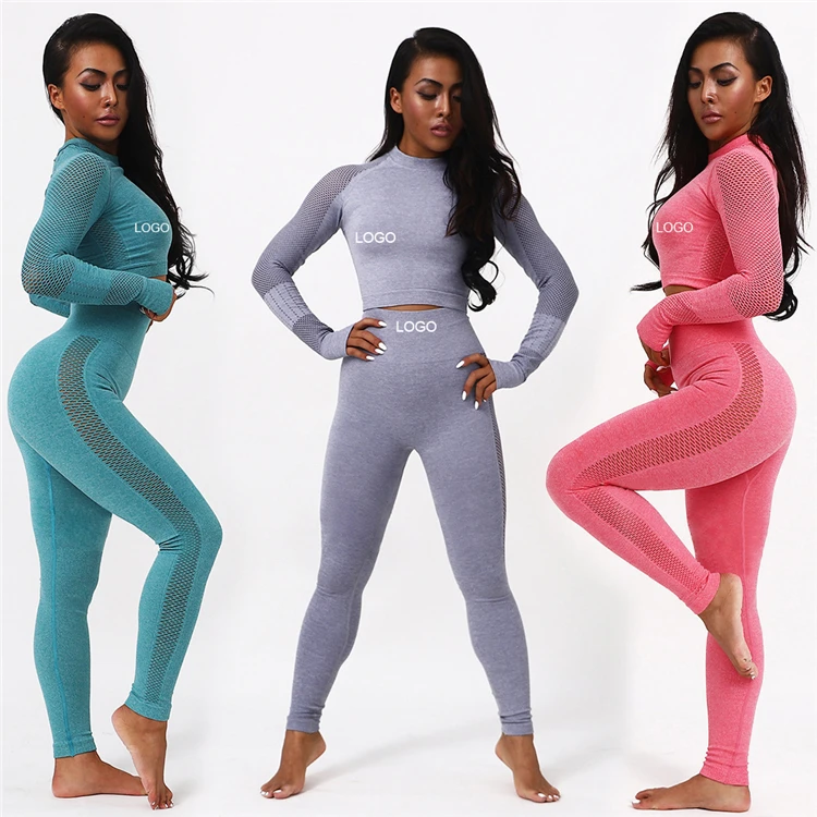 
Amazon Hot Sale Seamless Suit Hip Lifting Abdomen Leggings Sweatpants Fitness Clothes Long Sleeve Yoga Set 