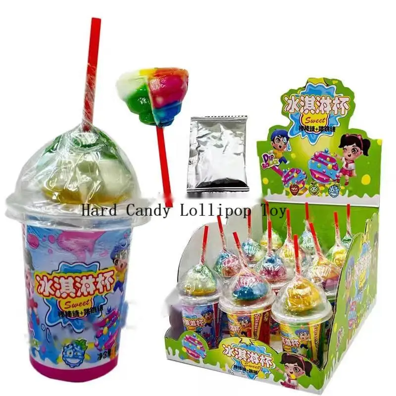 2024 Candy Toy Factory Wholesaler New Style Ice Cream Shape  Mixed With Various Fruit Flavors Popping Hard Candy Lollipop Toy