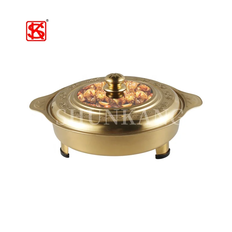 Gold-Plated Hotel Stainless Steel Buffet Food Warmer Cookware Chafing Dish Buffet Hot Pots To Keep Warm With Visible Glass Lid
