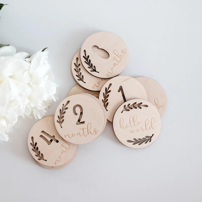 Newborn Baby Milestone Cards 2021 New Style Wholesale Baby Monthly Discs BlocksWooden Milestone