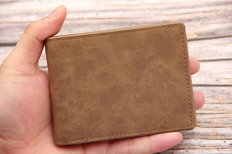 Индивидуальный минималистичный тонкий винтажный кошелек RFID Блокировка двойного сложения Подлинная Кредитная карта PU мужской кожаный кошелек