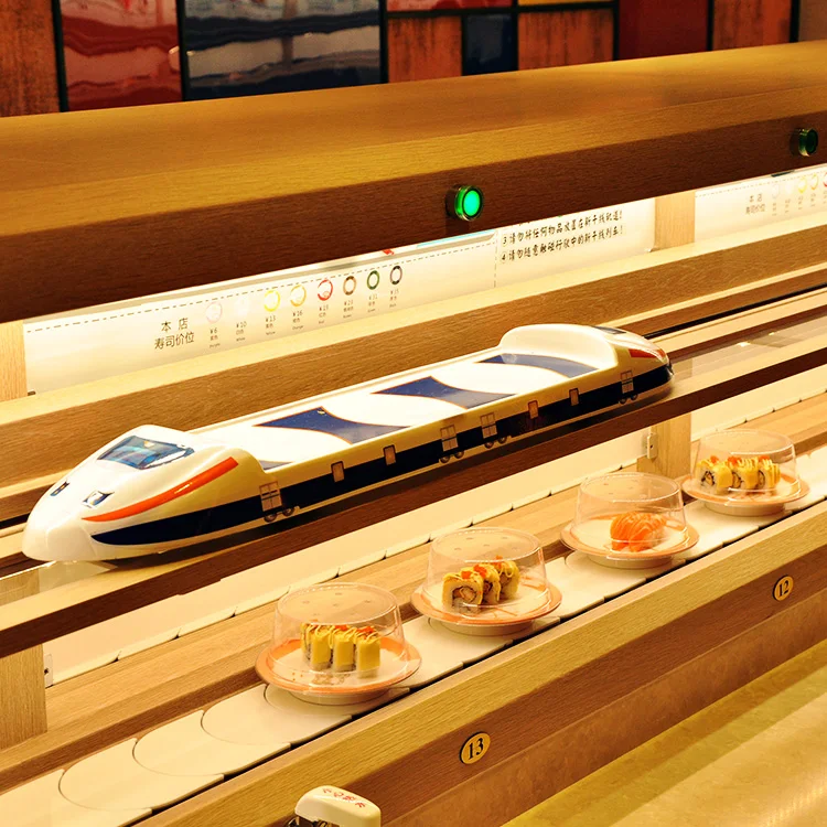rotary hot sale best discount conveyor bend belt dinning table sushi train with computer system electric-driving bend belt