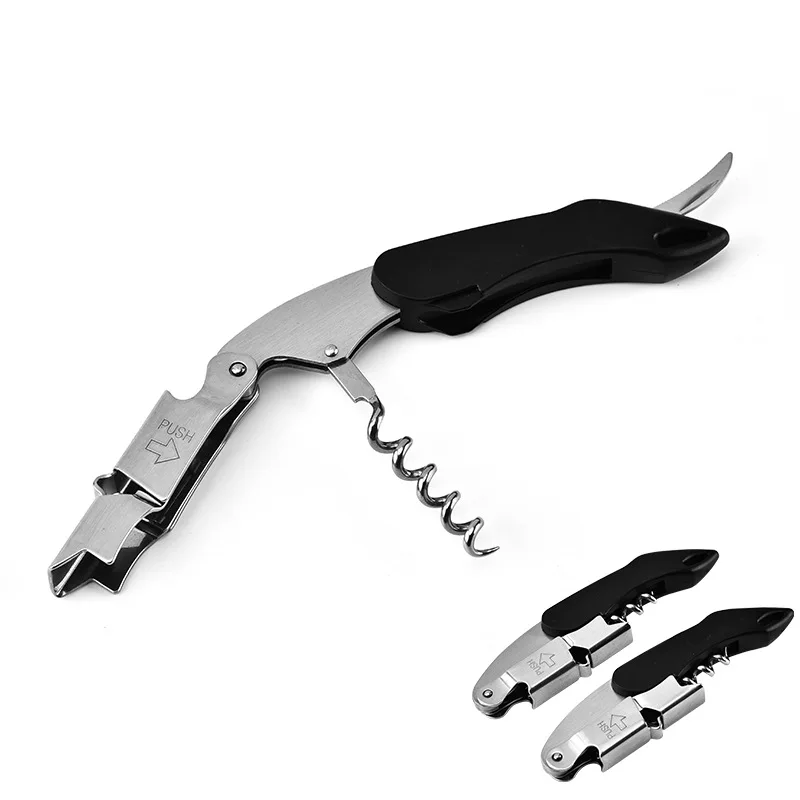 WELLFLYER BO-002-17 Creative Black ABS Handle Corkscrew Stainless Steel Bottle Opener Professional Wine Opener