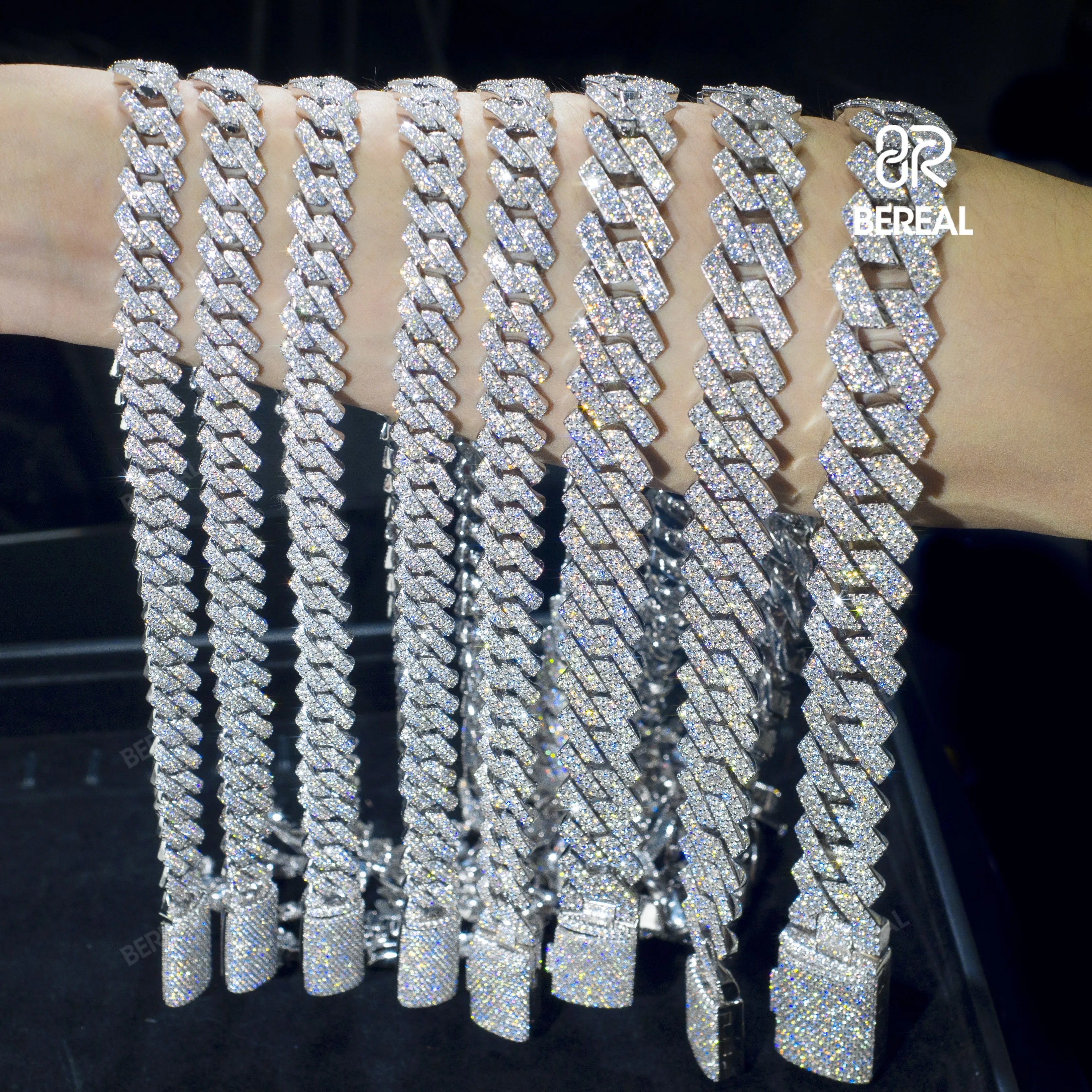 Factory Price Wholesale 8MM 10MM 12MM 14MM Moissanite Cuban Chain Bracelet Pass Diamond Tester 925 Silver Cuban Link Necklace