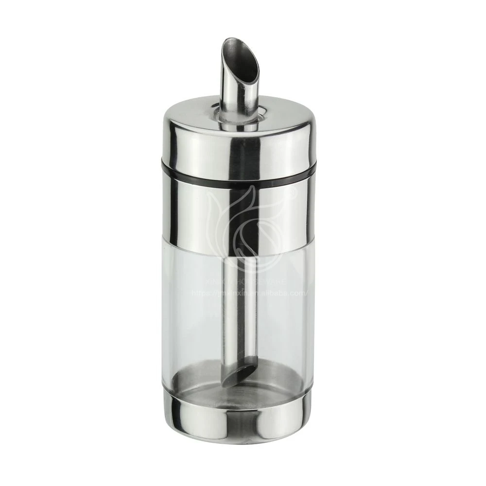 New Design Stainless Steel Manual Fixed Pour Out Quantity Glass Visible Sugar Bowl Bottle Dispenser