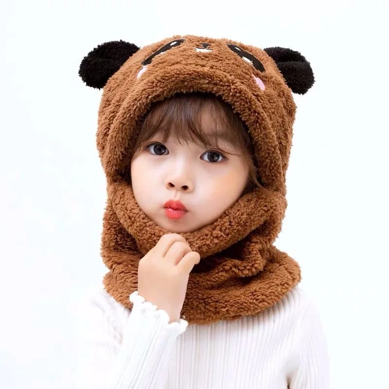 Baby warm English Letter Embroidery Patchwork Beanie Hat And Scarf With Pom Pom knit hats for children