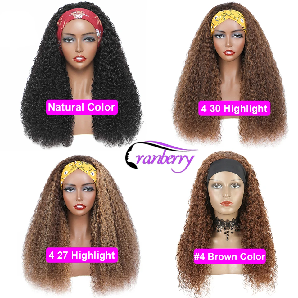 Wholesale mongolian for black women afro kinky curly cuticle aligned 100 % virgin human hair wig with headband
