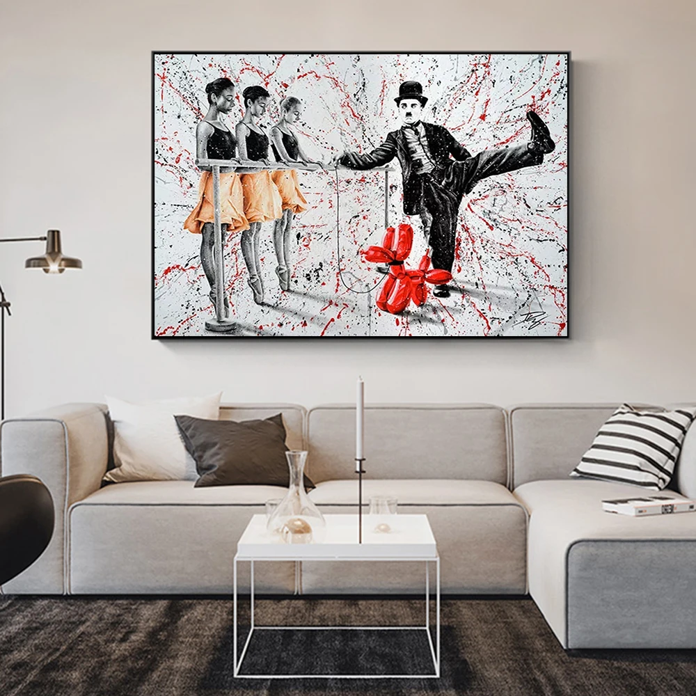 Graffiti Art Chaplin Demonstrates Ballet Posters and Prints Canvas Paintings Wall Art Pictures for Living Room Decor (No Frame)