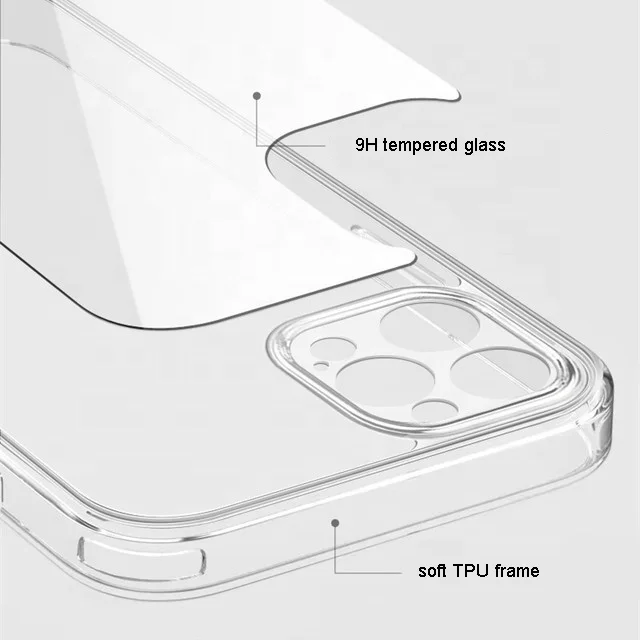 2022 Silicon Tempered Glass+TPU Clear Phone Case For iPhone 12 Pro max Glass Case Cover for iPhone 13 1 14 Max