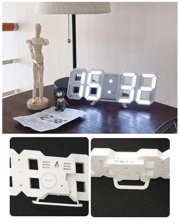 3D LED Digital Clock Luminous Fashion Wall Clock Multifunctional Creative USB Plug in Electronic Clock