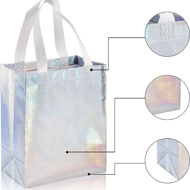 Fashion Metal Glossy Shopping Bag Holiday Party Gift Bag Foldable Environmental Protection PP Laminated Non Woven Bag