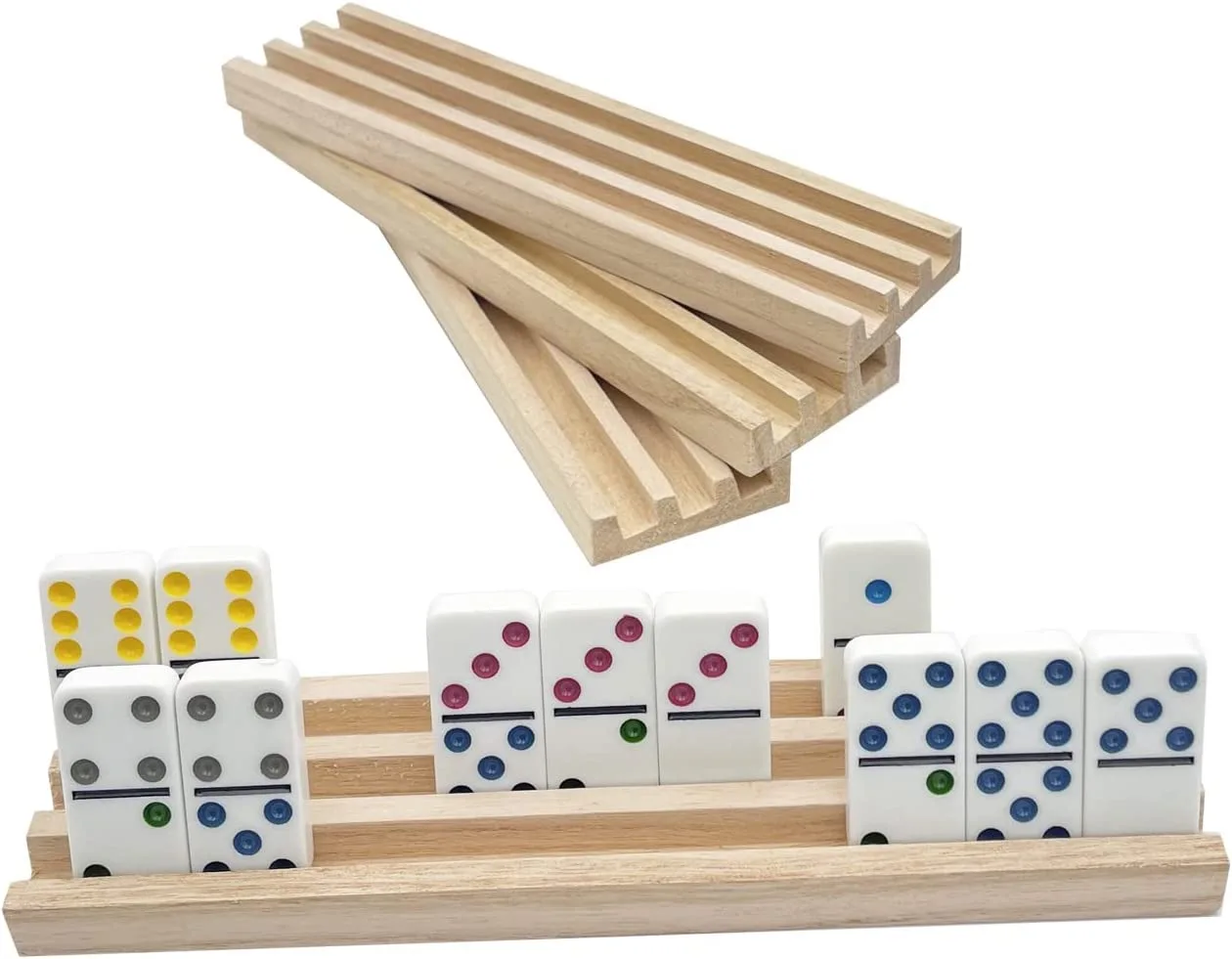 Деревянные держатели домино поддоны стойки с 3 наклонными рядами Для мексиканского поезда маджонг из натурального дерева