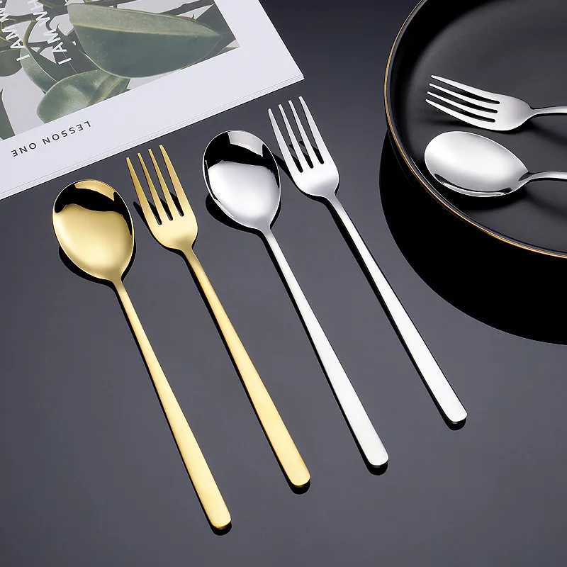 Korean Style Colorful Stainless Steel 304 Titanium Spoons Metal Dinner Long Spoon Set
