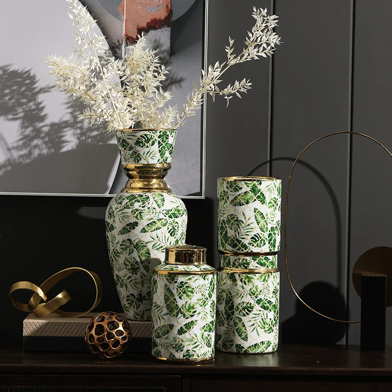 Factory direct sale of Factory direct sale of green ceramic vases Luxury ginger jars Modern decorative vases for home decor