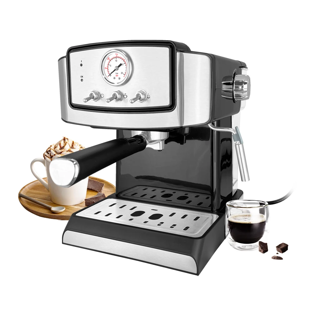 Professional 20 bar Stainless Steel Italian Espresso Cappuccino Mocha Maker Coffee Machine with Automatic Detachable Water Tank