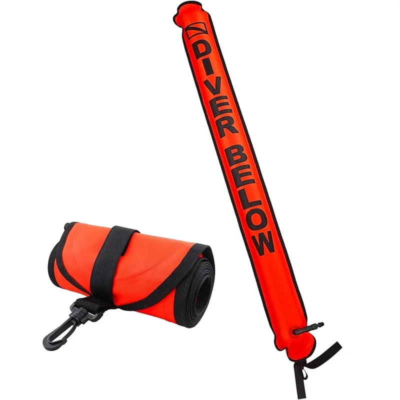 4FT Surface Marker Buoy Scuba Diving Surface Marker Signal Tube With Reflective Strip and Plastic Clip
