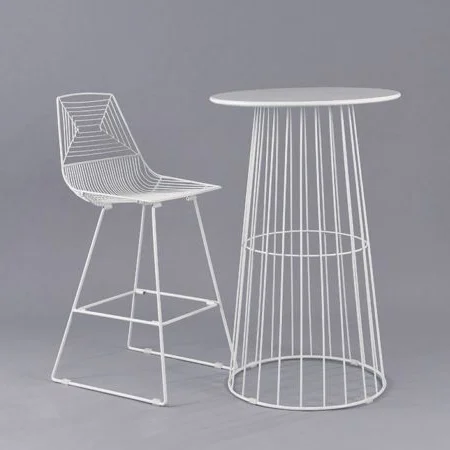 Event furniture white metal wire cocktail table rentals