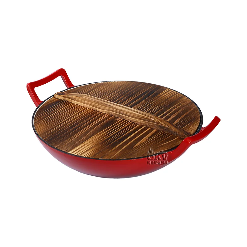 Kitchen Cast Iron Quality Woks Pan Large Capacity Enamel Two Ear Wok Non Stick Cookware Chinese Wok