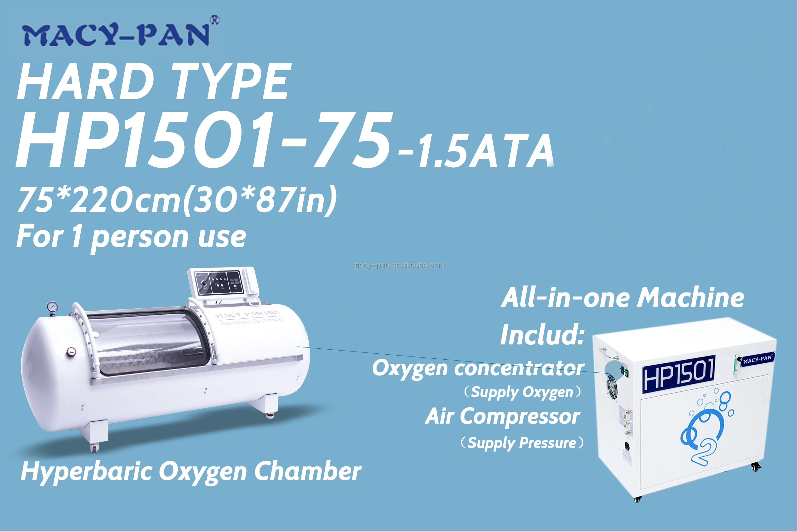 MACY-PAN 2.0 ATA Hyperbaric Oxygenation Chamber Hard HBOT Chamber 2 Person Hard Hyperbaric-Oxygen-Chamber