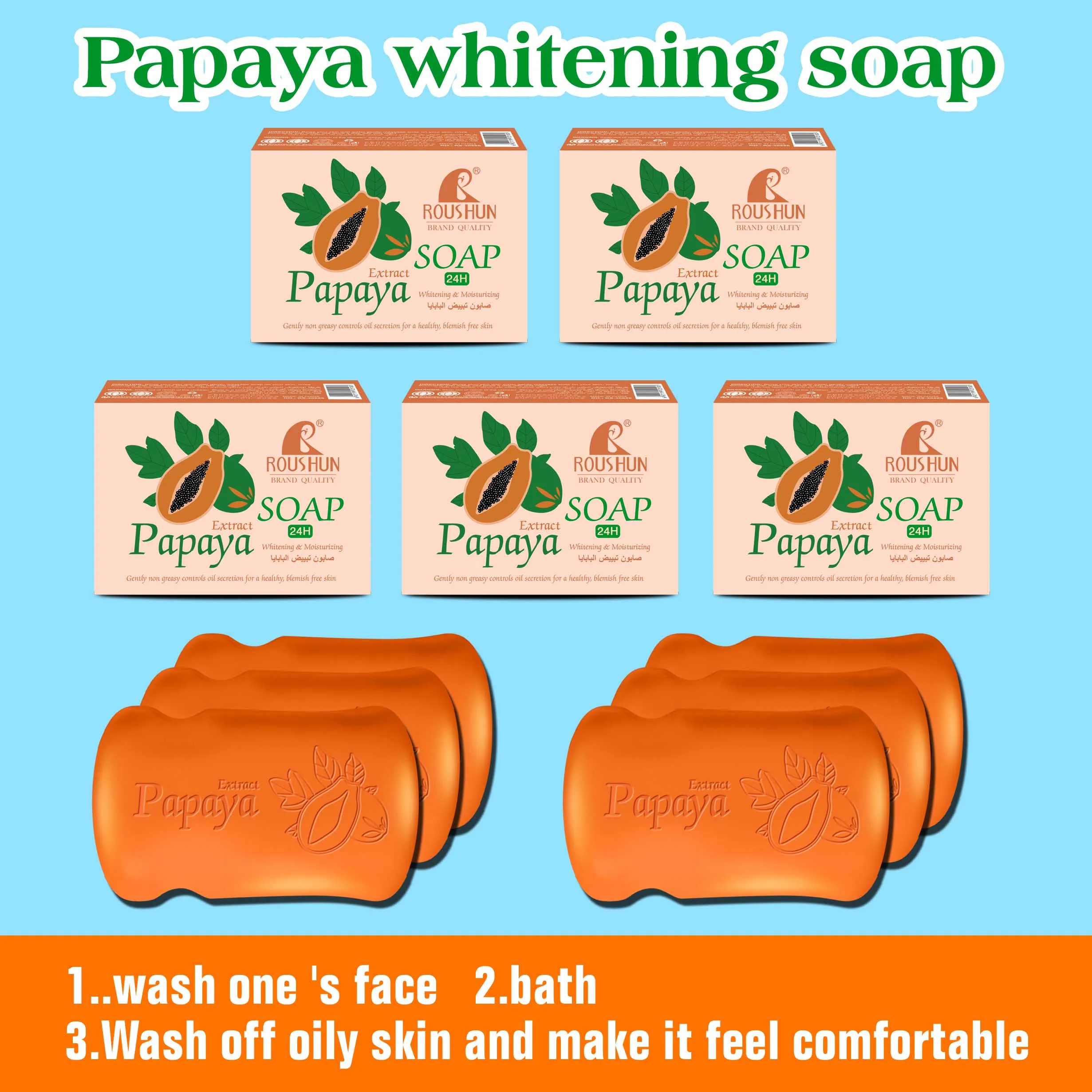 ROUSHUN Papaya Soap Skin Whitening Multipurpose Wash Bath Soap